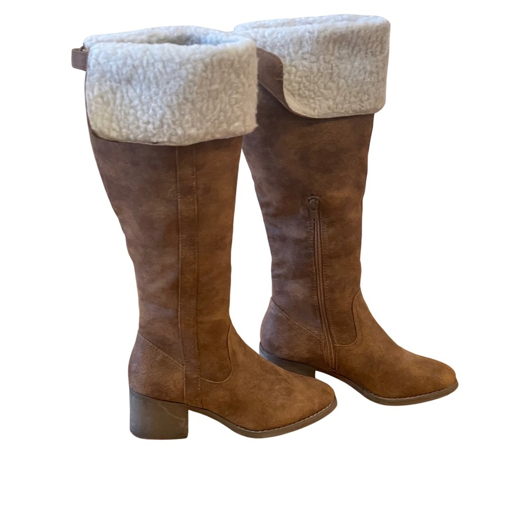 Rampage Saralyn Women's Brown ‎ Faux Fur Trim Knee High Boots Size 6.5M
